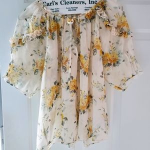 NWT Shabby Chic sheer floral ruffle tie flowy detail blouse